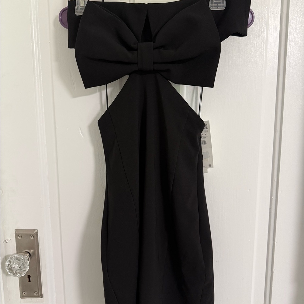 NWT SMALL Zara Strapless Elegant Cut-out Black Bow Dress